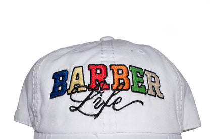 Barber Life Distressed Dad Hat – Adjustable White Embroidered Cap
