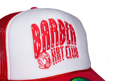 Barber hat club red trucker