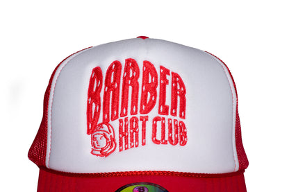 Barber hat club red trucker