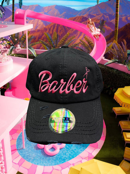 Barbie Barber Distressed Dad Hat – Adjustable Embroidered Logo (Customizable)